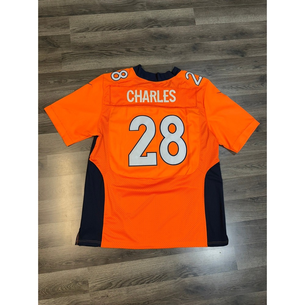 Nike Denver Broncos Jamaal Charles 28 NFL Jersey Orange Navy Blue Size 56 SKU191